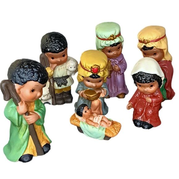 Vintage Black African American Nativity Set Seven Piece with Original Box - Picture 1 of 7